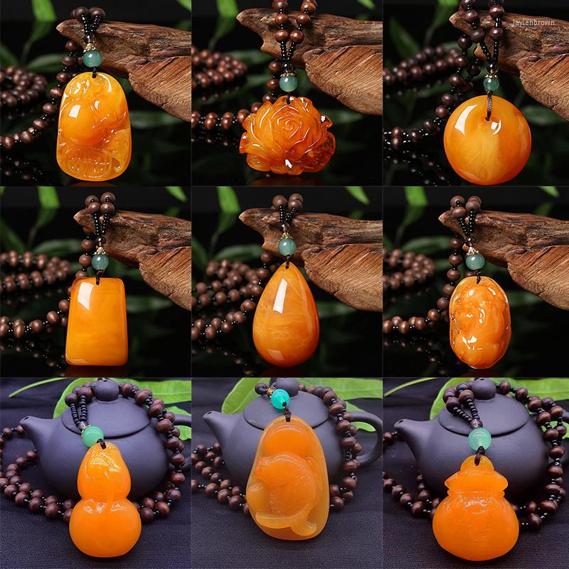 

Pendant Necklaces Vintage Ethnic Beeswax Long Necklace Men Women Winter Trendy Wood Beads Sweater Chain Lady Neck Decoration Jewelry Gift