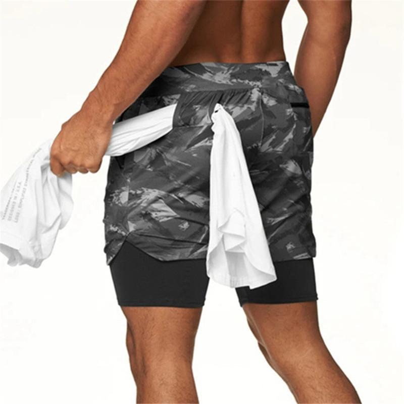 

Men's Shorts 2023 Running Camouflage Double-deck Fitness Quick Dry Gyms Jogging Workout Men Sport Short Pants, Beige