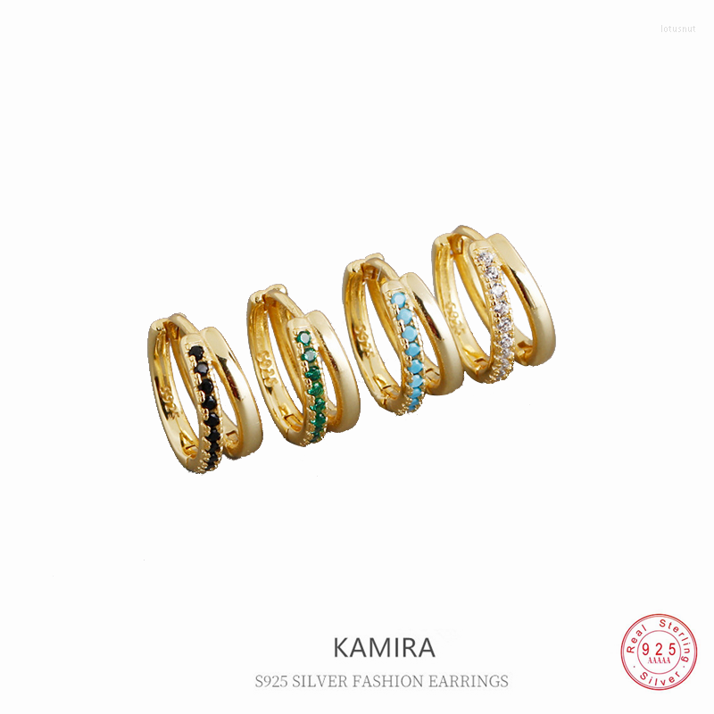 

Hoop Earrings KAMIRA Real 925 Sterling Silver Fashion Charms Jewelry For Women Luxury Zircon Party Vintage Double Layer