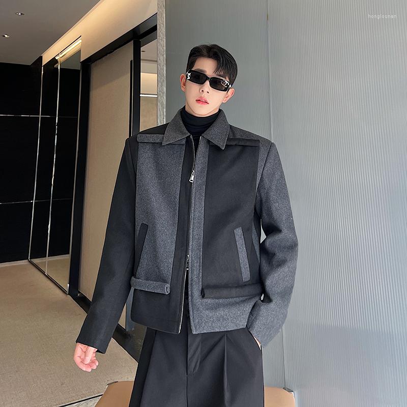 

Men's Jackets Autumn Winter Men Gray Black Splice Fashion Vintage Loose Casual Jacket Male Japan Korean Streetwear Trend Coat Outerwear, W0510 gray