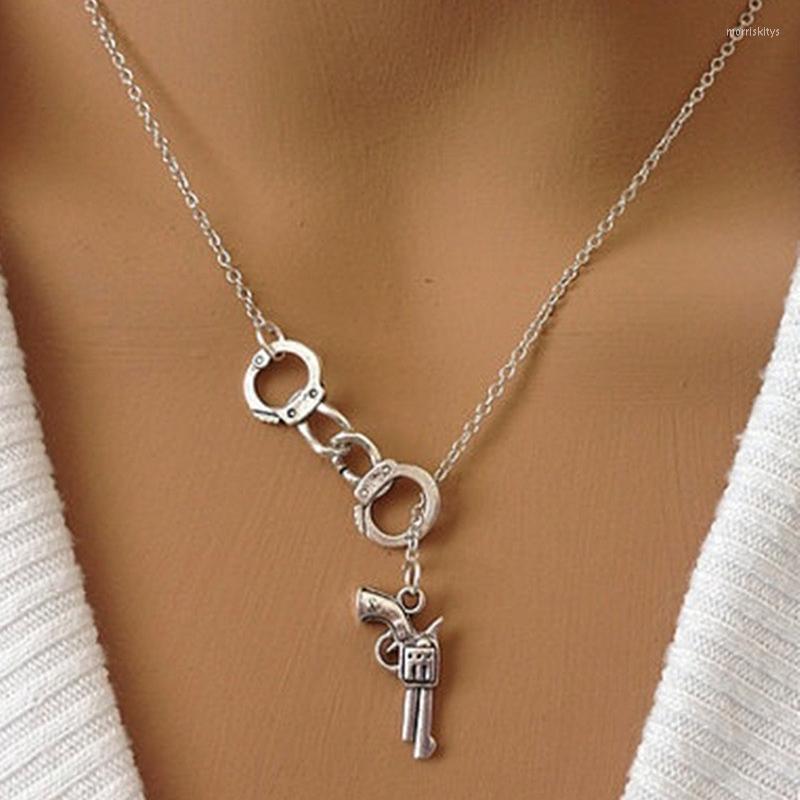 

Chains 1pcs Handcuff And Gun Lariat Necklace Fifty Shades Of Grey Pendant Fashion Lovers' Necklaces Link Chain Women