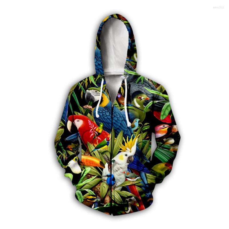 

Men's Hoodies Explosive Money Parrot Hoodie 3D Digital To Get Green Leaves Printing Easy Couples Dress Zipper, K5
