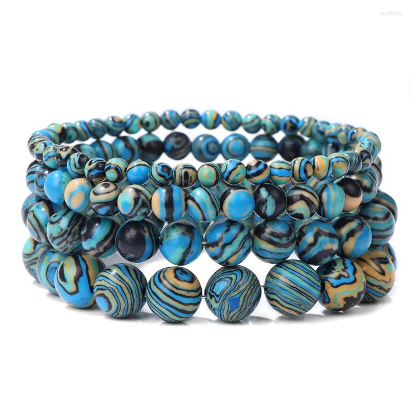

Strand Blue Malachite Stone Bracelets 4/6/8/10MM Beaded Diabetes Relief Handmade Elastic Rope Bangles Fashion Jewelry Gifts