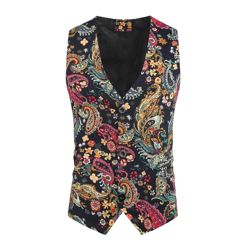 

Men's Vests Suit Wedding Sleeveless Slim Fit Paisley Floral Dress for Single Buttons Waistcoat 230217