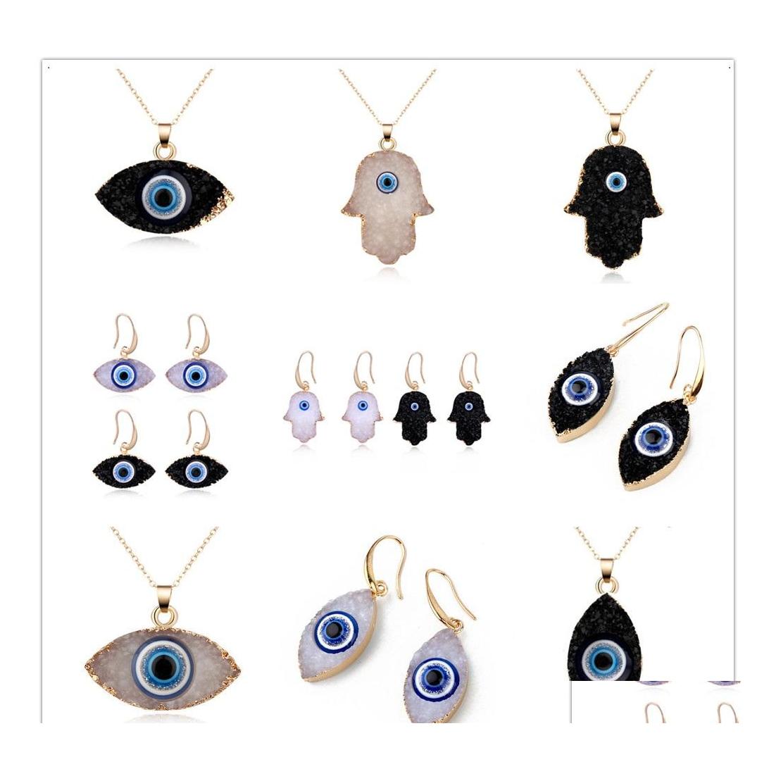 

Pendant Necklaces Simple Evil Eye Druzy Drusy Earrings Necklace Women Resin Imitation Natural Stone For Jewelry Drop Delivery Pendant Dhcxo