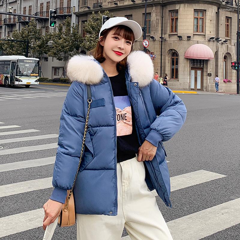 

Women's Trench Coats Casual Cotton Padded Jacket Women Korean Fashion Fur Collar Full Sleeve Parkas Winter Loose Thicken Warm Outerwear, Yellow