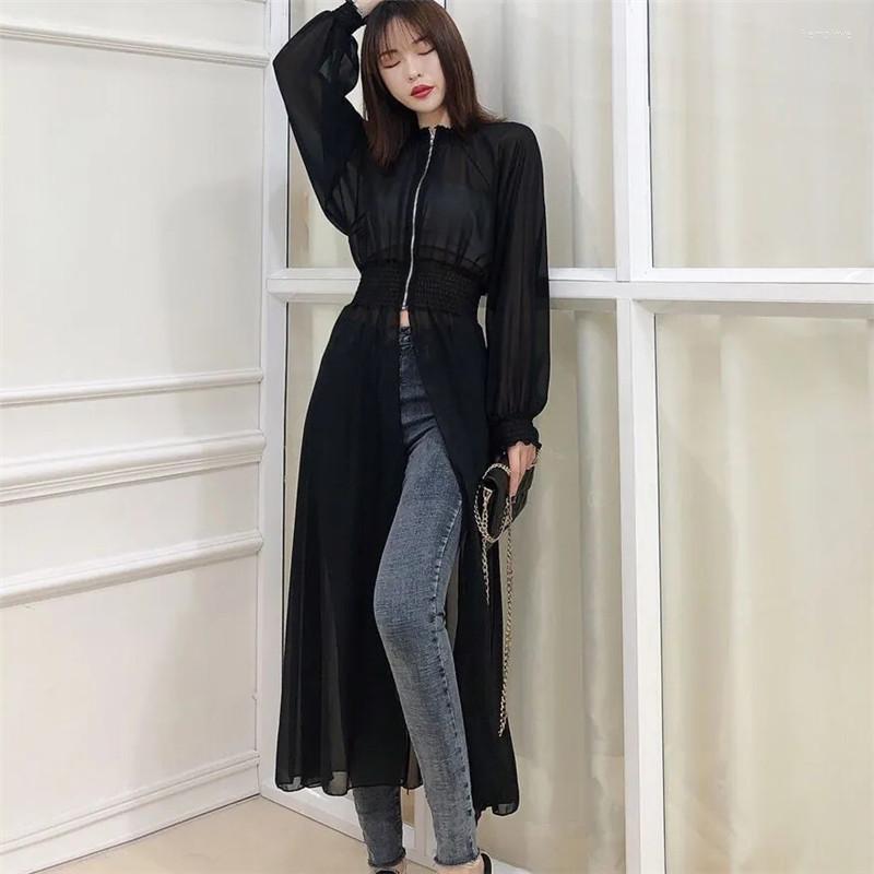

Women's Blouses Mid-length Chiffon Shirt Women's Western-style All-match Small Clothing Seaside Tulle Shawl Fashion Sun Protection, White