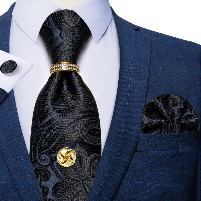 

Bolo Ties Blue Black Paisley Silk For Men Accessories Handkerchief Cufflinks Ring Tack Gift Drop DiBanGu 230217