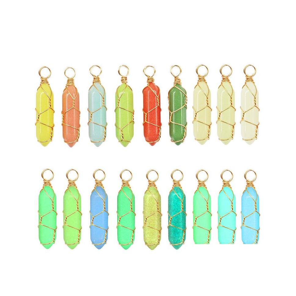 

Charms Luminous Stone Wire Wrap Hexagonal Prism Glass Crystal Glow Light In The Dark Pendant For Jewelry Making Necklace Accessories Dhpo4