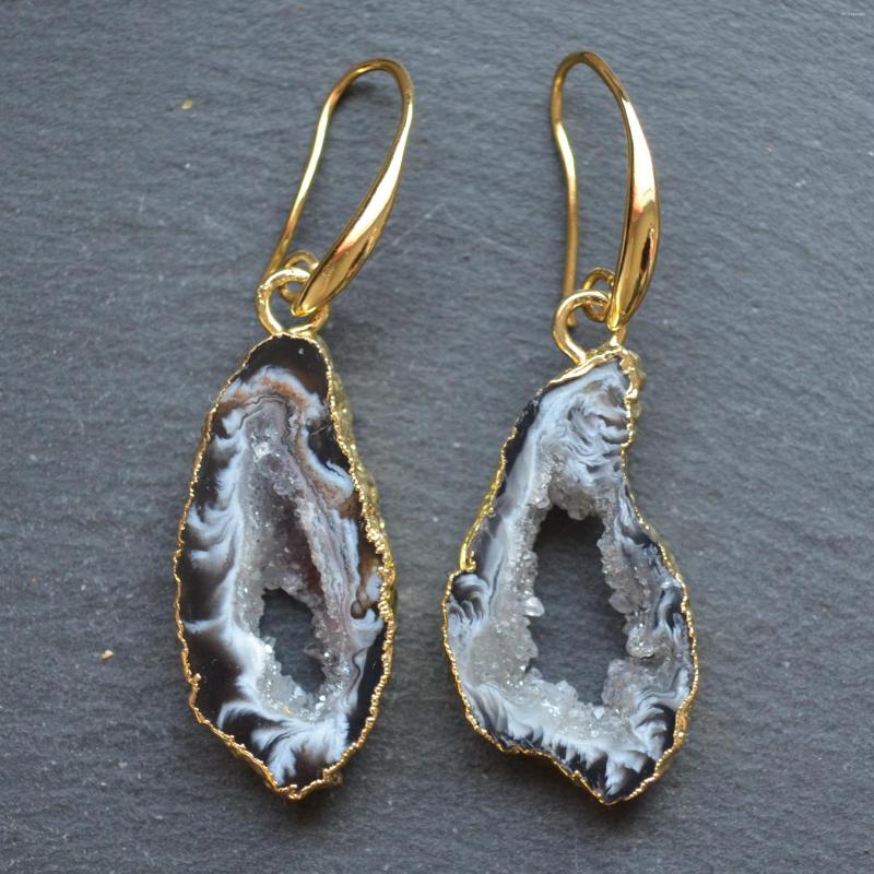 

Dangle Earrings Nature Black And Grey Geode Slice Druzy Earring For Women