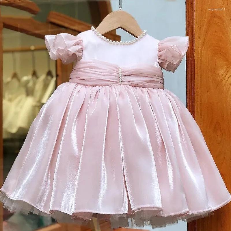 

Girl Dresses Toddler Baby Girls Birthday Baptism Party Princess Dress Beads Flower For Weddings Kids Pearls Bow Wedding Clothes, Pink