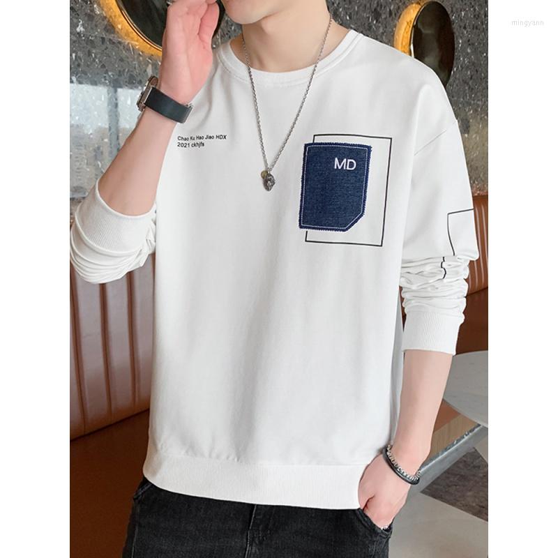 

Men's T Shirts 2023 Men'S Fashion Brand Ins Long Sleeve T-Shirt Trend Loose Small Sweater Spring And Autumn Upper Clothes Sweatshirt, We1107 white and gre