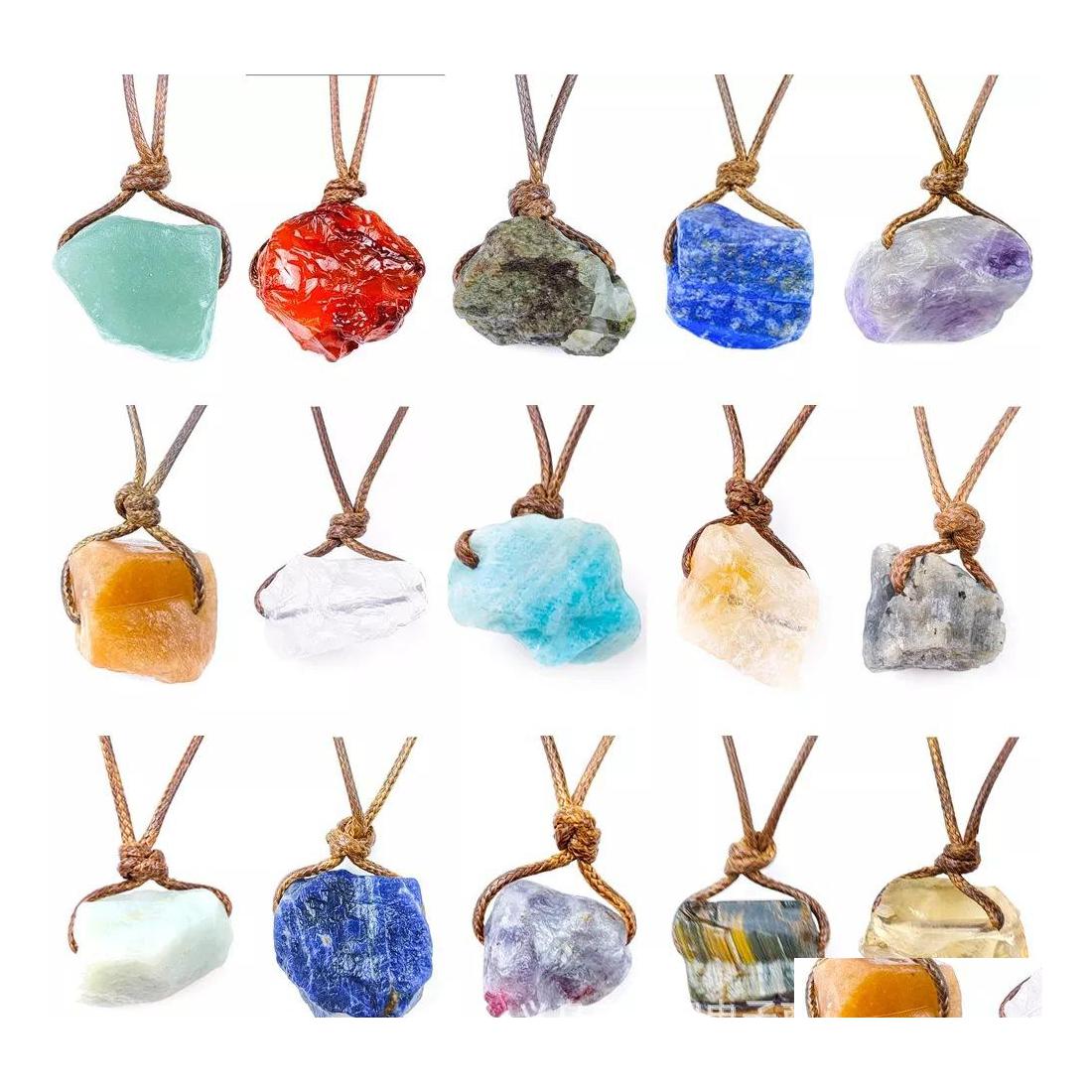 

Pendant Necklaces Healing Stone Mineral Irregar Rec Quartz Pendum Amazonite Tiger Eye Lapsi Pink Crystal Necklace Dhseller2010 Drop Dhz5K