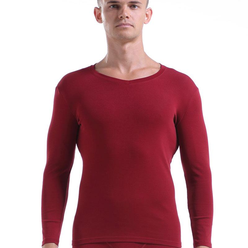 

Men' Thermal Underwear Long Johns Men Thick Solid Color Basic Fitness Underpants And Undershirts Thermo Elastic Leggings Tight Set, F wine red 2