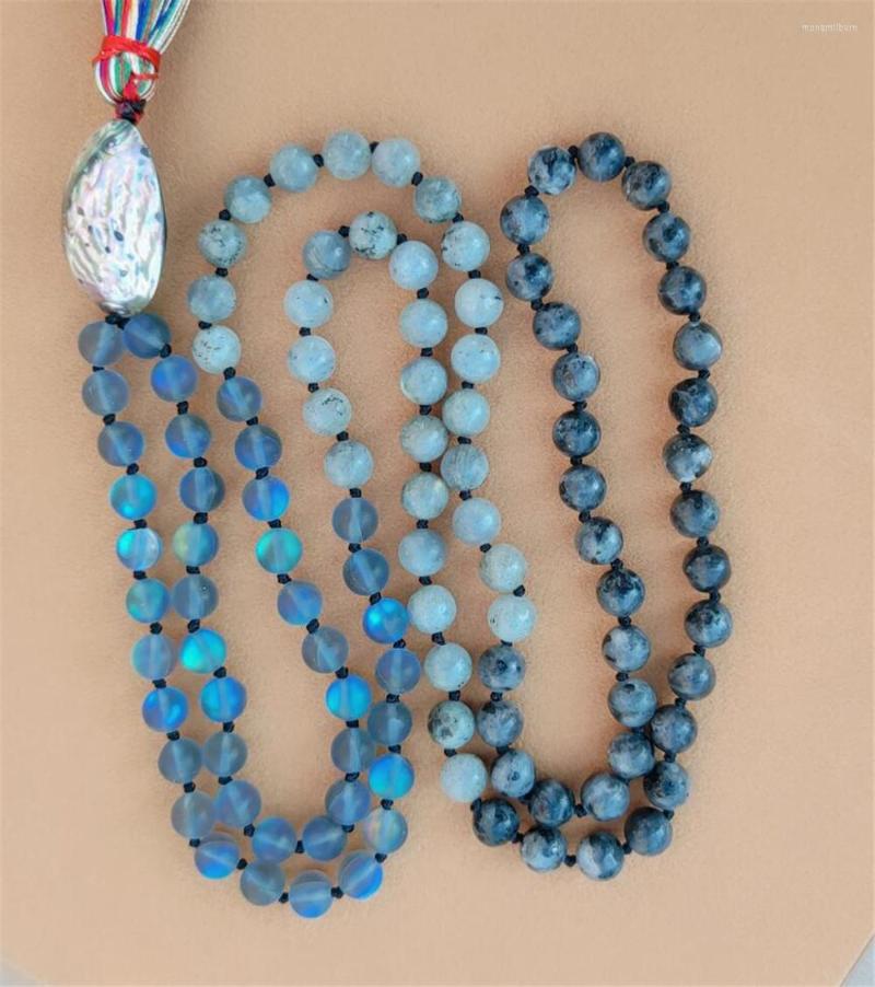 

Chains 8mm Spectrolite 108 Beads Tassel Knotted Necklace Buddhism Yoga Healing Wrist Chic Bracelet Classic Handmade Lucky Chakra
