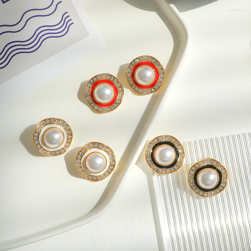 

Dangle Earrings Round Imitation Pearl Brass Simple Women Light Luxury Ins Style Design Sense Ear Jewelry