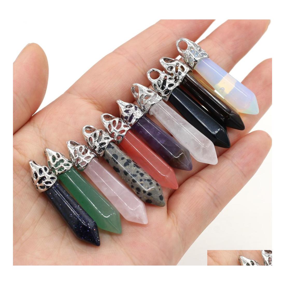 

Charms Tigers Eye Rose Quartz Opal Natural Stone Pendum Hexagonal Pendants For Earrings Necklace Jewelry Making Drop Delivery Findin Dhfge