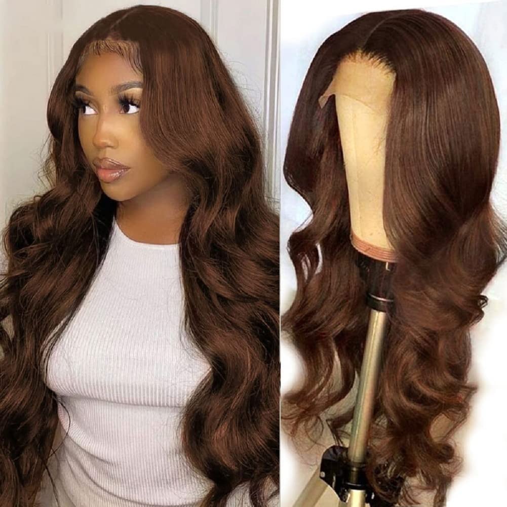 

Inch Chocolate Brown Brazilian Body Wave Lace Front Wig HD Transparent Human Hair Lace Frontal Wigs For Women Natural Color, Others color