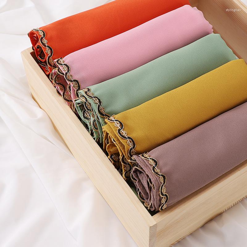 

Ethnic Clothing Wavy Lace Chiffon Hijab For Women Plain Bubble Scarf Wrap Solid Color Shawls Headband Muslim Hijabs Scarves