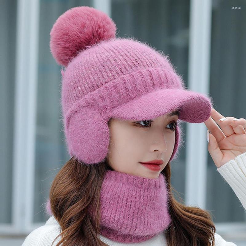 

Berets 1 Set Universal Adults Hat Neck Warmer Wide Brim Solid Color Girls Autumn Winter Knit Cap Scarf Kit, White