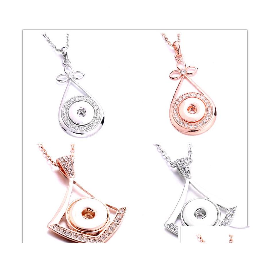 

Pendant Necklaces Fashion Sier Gold Crystal Snap Button Necklace 18Mm Ginger Snaps Buttons Charms With Stainless Steel Chain For Wom Dhwnn