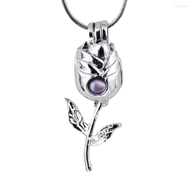 

Pendant Necklaces Rose Bud Cage Can Hold A 6-8 MM Pearl Gem Bead Flower Locket Mounting For DIY Fashion Jewelry Charm Accessory