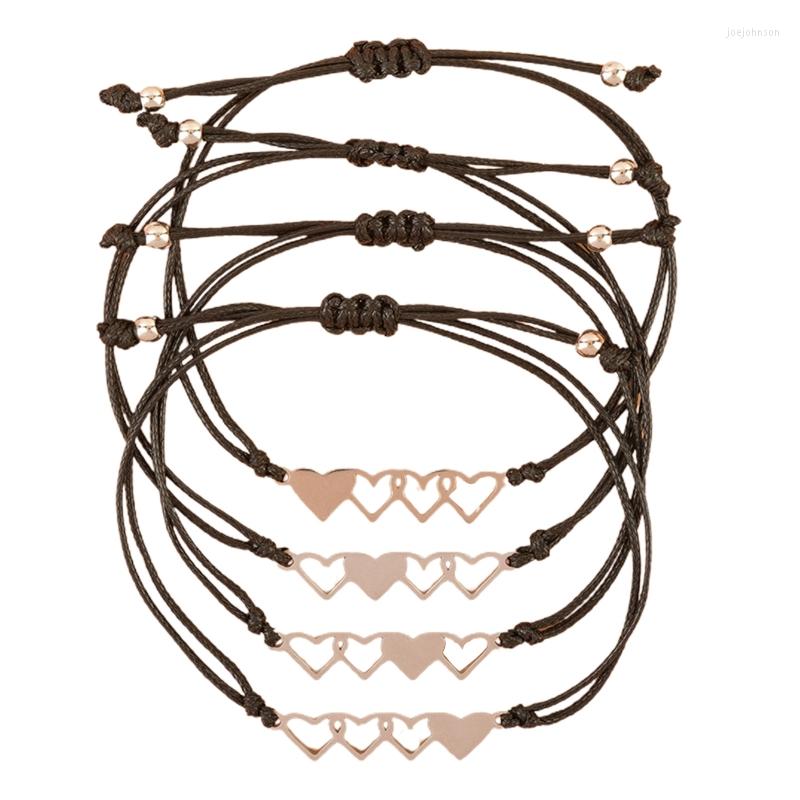 

Charm Bracelets 4-piece Set Wax Line Hand-woven European And American For Creative Stainless Steel Heart-shaped Braided Bracel D0LC