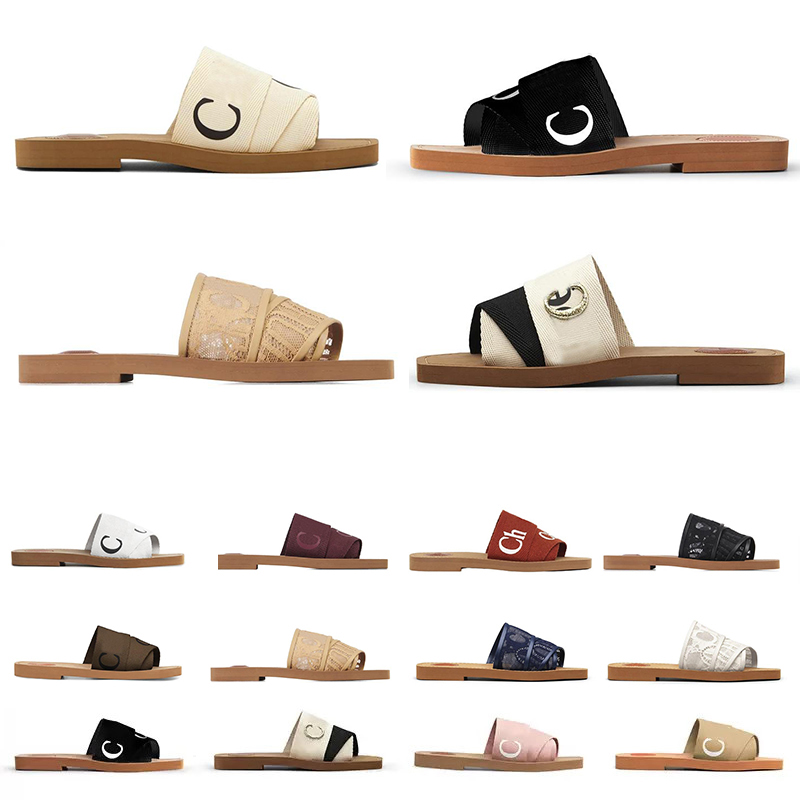 

2023 Slippers Designer Women Woody Flat Mules Sandals Slides shoe Sail Canvas White Black Women Outdoor Beach platform fur slipper shoes