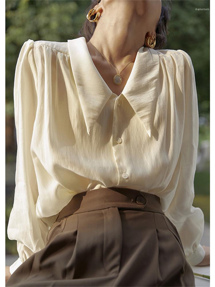 

Women' Blouses Shirts Retro High-end Women' 2023 Early Spring Chic With A Sense Of Niche French Temperament Tops Button Up Shirt, Beige