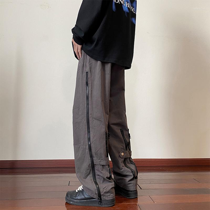 

Men's Pants ZCSMLL Autumn High Street Loose Workwear Men's American Functional Zipper Decorative Fashion Casual, Black