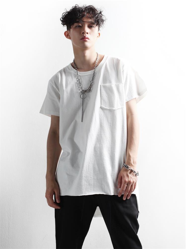 

Men' T Shirts Short Sleeve Shirt Summer Personality Asymmetric Design Hair Stylist Casual Loose Large Size ShirtMen, Black