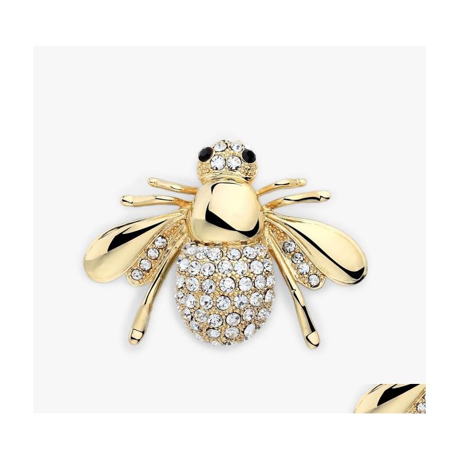 

Pins Brooches Bee Brooch Crystal Insects Theme Animal Fashion Gold Color European And American Personality Jewelry Cute Rhinestone Dhymm