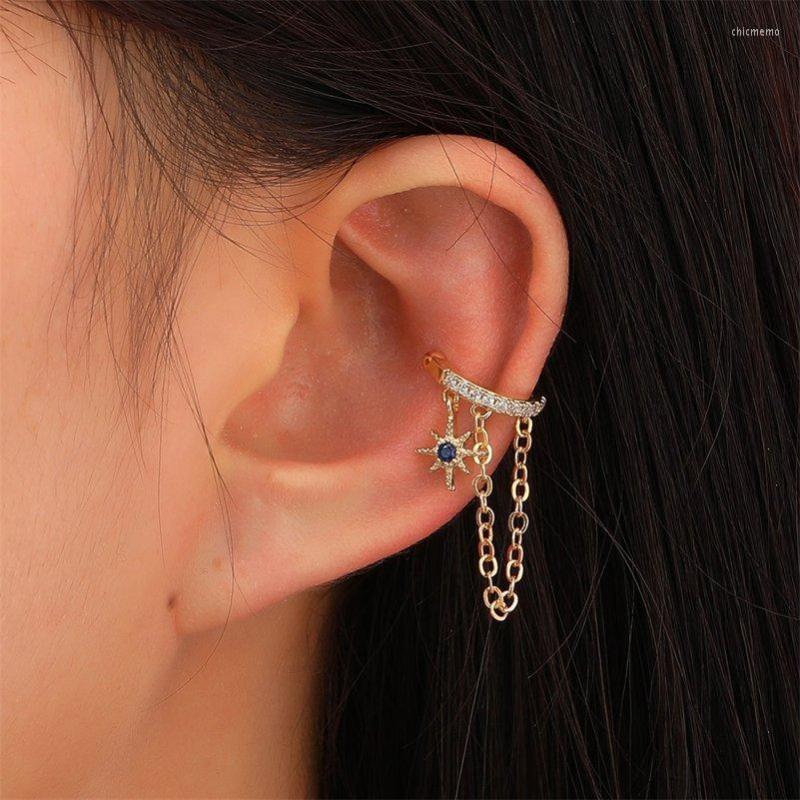 

Backs Earrings 1PC Rhinstone Star Ear Cuff For Women Shiny Crystal Bone No Pierced Long Chain Tassel Earring Jewelry