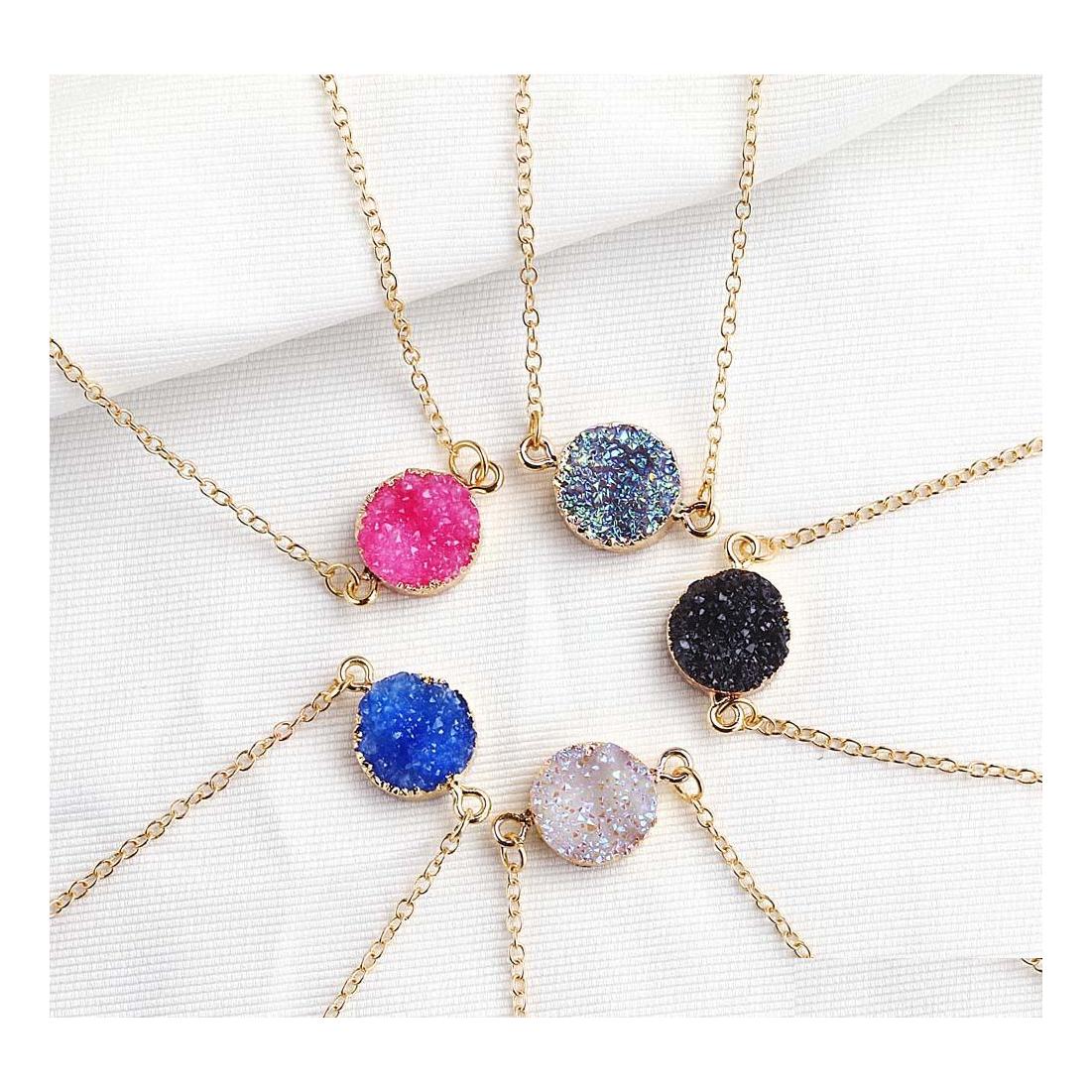 

Pendant Necklaces Gold Plated Resin Druzy Drusy Round Collar Necklace Wholesale Women Jewelry For Girls Drop Delivery Pendants Dh8Lh