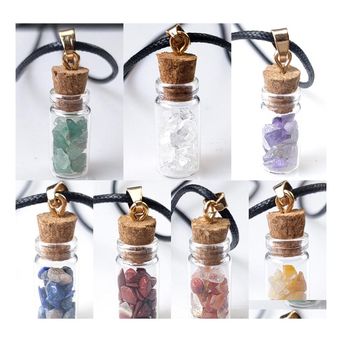 

Pendant Necklaces 7 Chakra Gravel Hearling Crystal Energy Stone Drift Bottle Charms Necklace For Women Drop Delivery Jewelry Pendants Dhhor