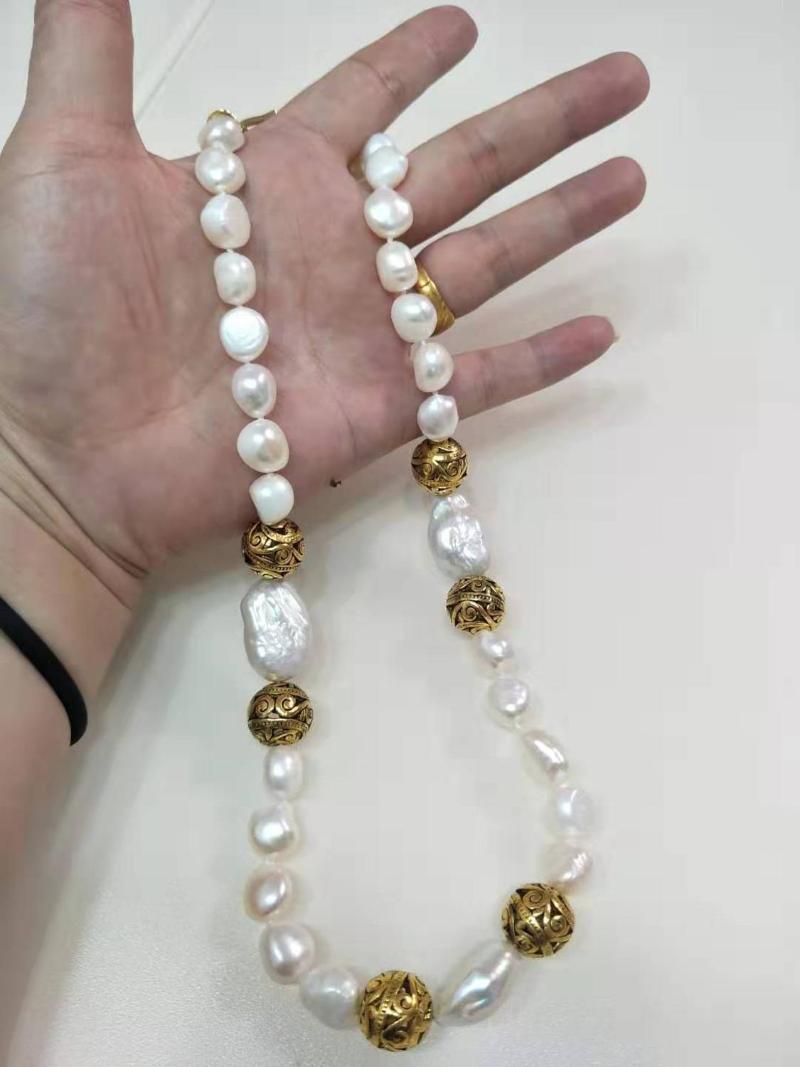 

Chains Hand Knotted Noble 48-50cm 10-11mm White Baroque Pearl Vintage Accessories Necklace Fashion JewelryChains