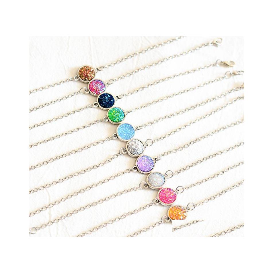 

Charm Bracelets Fashion 12Mm Resin Druzy Drusy Bracelet Sier Color Imitate Natural Stone Chain For Women Jewelry Drop Delivery Dhgvw