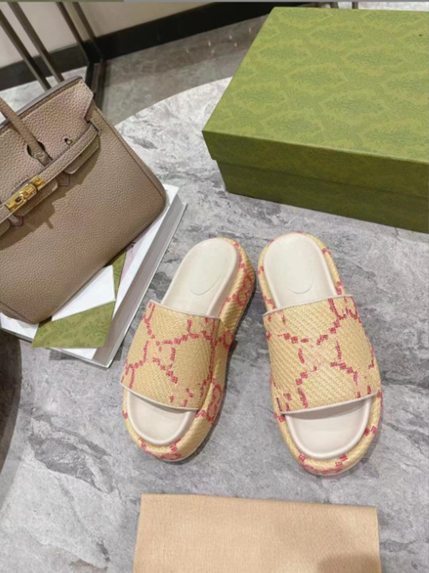 

Classic Lady Slippers Woman Strawberry Beach Thick Bottom Shoes Platform Alphabet Lady Sandals Leather High Heel Slippers shoes, Watermelon