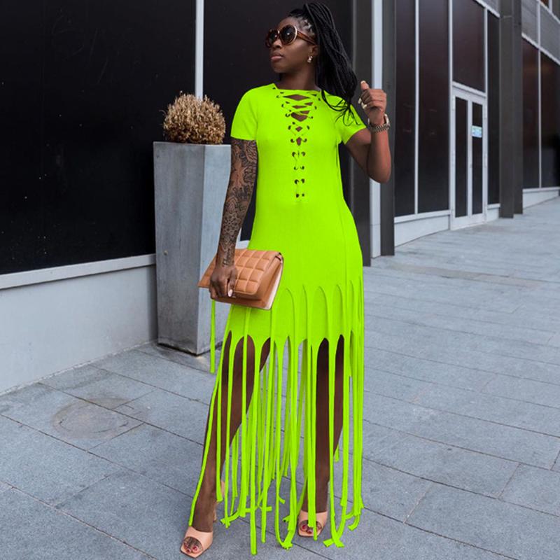 

Casual Dresses Maxi T Shirt Dress Women Summer 2023 Tassel Lace Up V-neck Elegant Streetwear Club Party Long Sundress Robe FemmeCasual, Blue