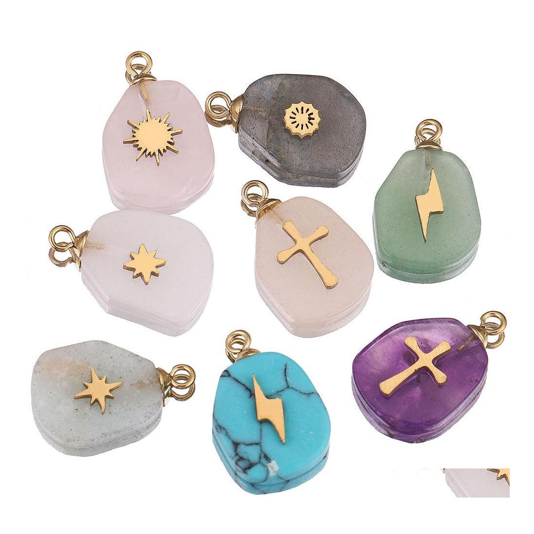 

Charms Natural Stone And Stainless Steel Gold Pendants White Pink Quartz Pendant Diy Earring Necklaces Jewelry Making Drop Delivery Dhaiu