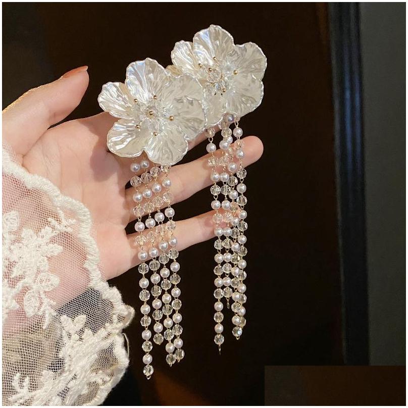 

Car Dvr Dangle Chandelier Flower Tassel Earrings Female Korean Long Crystal Pearl Temperament Brincos 2021 Trend Jewelry Gift Drop D Dhmyh