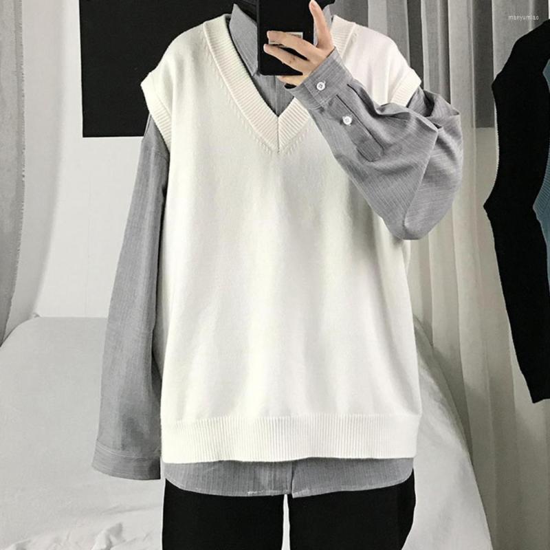 

Men's Sweaters Sleeveless Great All Match Spring Sweater Young Men Knitted For Daily Wear, White