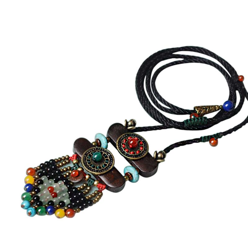 

Chains Vintage Women Boho Ethnic Sparkling Adjustable Elasticity Necklace Stone Beads Slice Pendants Long Rope Chain Jewelry GiftsChains