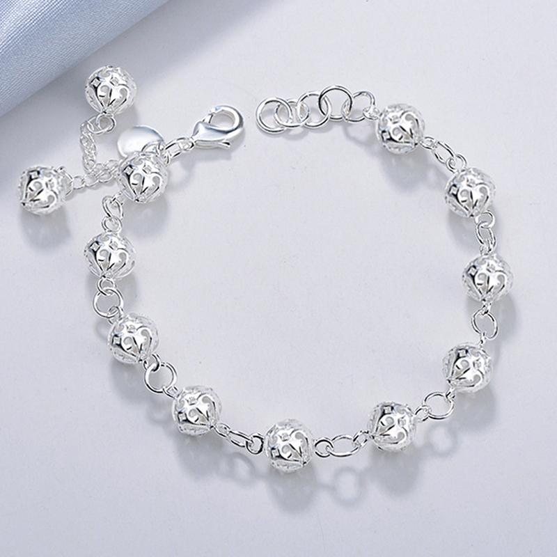 

Link Bracelets Women Girl Fashion Silver Color Alloy Hollow Out Ball Chain Adjustable Femme Jewelry Gift