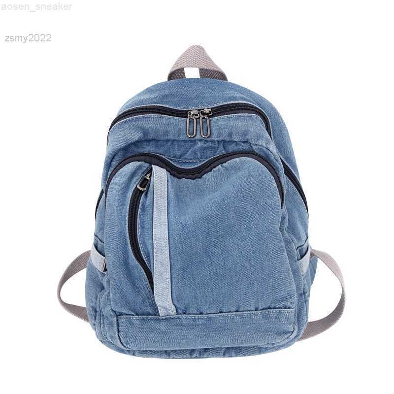 

Canvas Denim Small Bags Backpack Women Travel For Teenage Girls 2022 New Vintage Young Girl College Fashion Solid Color, Light blue
