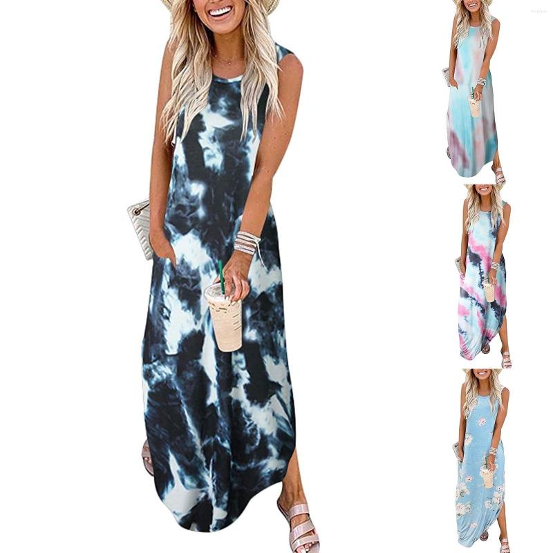 

Casual Dresses Sundress Women Summer Dress Printing Y2k Midi Leisure Loose Sleeveless Beach Long Maxi Femme, Black