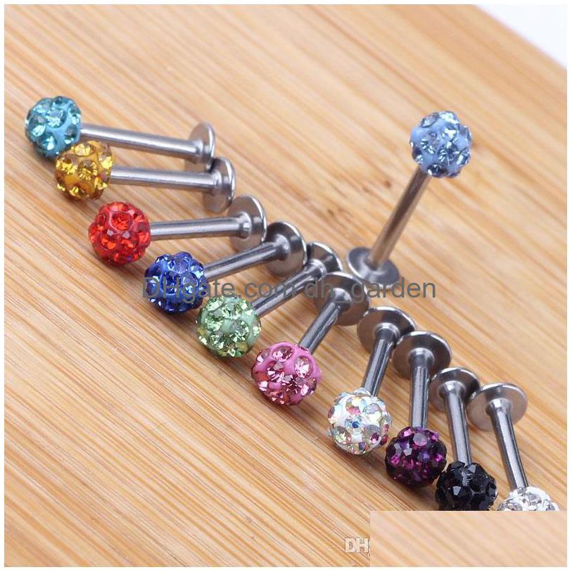 

Labret Lip Piercing Jewelry Body Tragus Earring 20Pcs/Lot Mix 10 Colors 612Mm Shamballa Ball Cz Gem Disco 3.5Mm Ring Labret Dhgarden Dhwr6