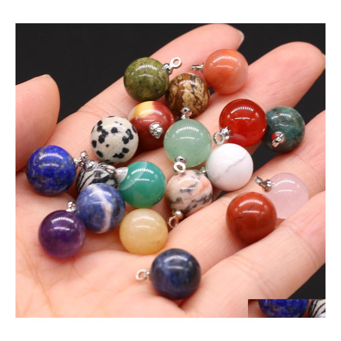 

Pendant Necklaces 10Mm Chakra Stone Ball Healing Crystal Reiki Charms For Earrings Necklace Jewelry Making Amethyst Rose Quartz Hang Dhvms