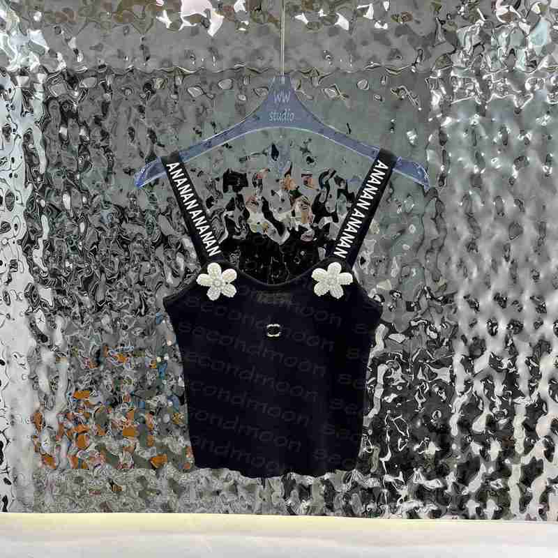 

designer Pearl Flower Sling Vest Tops Women Breathable Tank Top Summer Casual T Shirts Rhinestone Letter Designer 2VLX, White