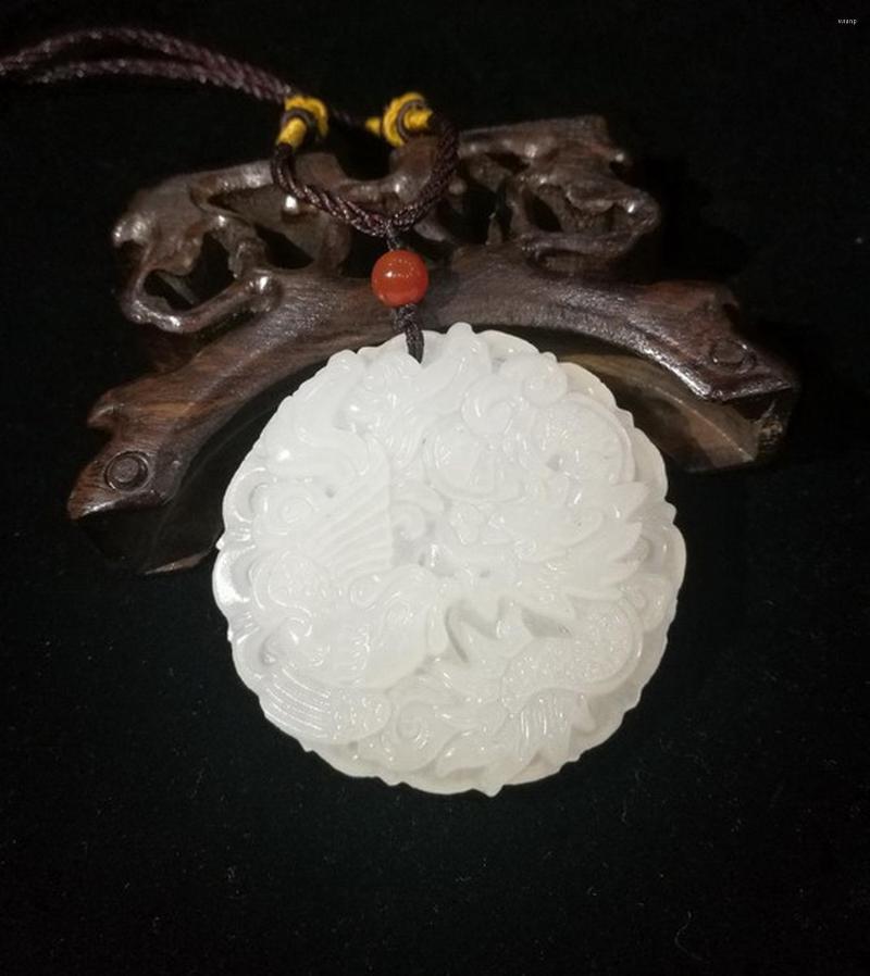 

Pendant Necklaces Nice Chinese Jade Natural Hand-Carved Dragon&Phoenix With Necklace